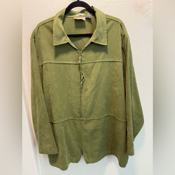 joanna Jackets & Blazers - Joanna Plus Olive Green Suede Zip-Front Jacket Sz(2X)